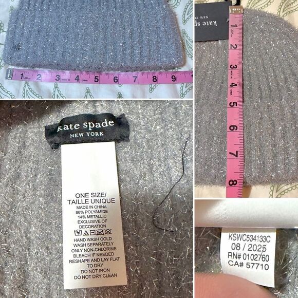 Kate Spade New York Heather Grey Silver Tinsel Knit Beanie Winer Hat OS NWT main image 4